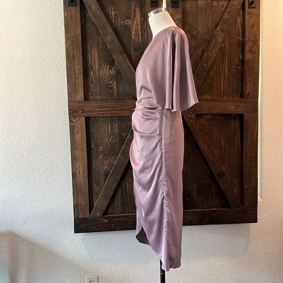 NWT ANRABESS Women's Satin Short Sleeve One Shoulder Cocktail Party Midi Dress - Picture 7 of 13